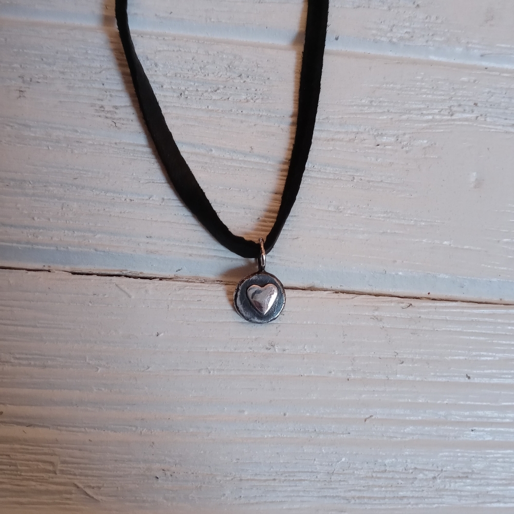 Leather/Sterling Silver molten "Love" necklace